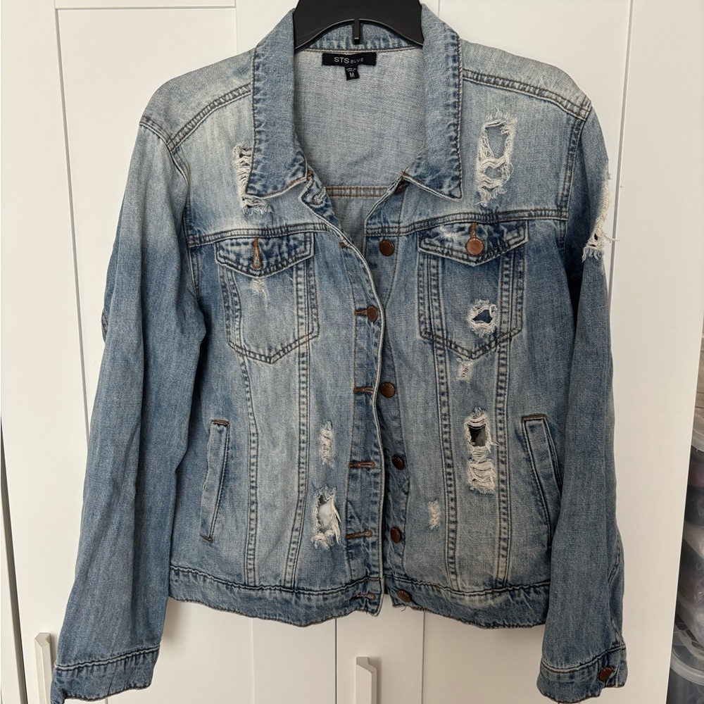 STS Blue- Women's Distressed Denim Jacket - Blue in M